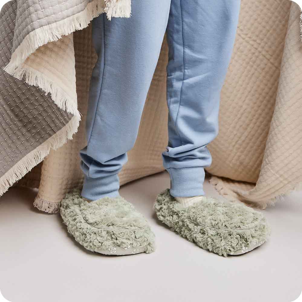 Curly Sage Green Slippers Warmies® - Home Glow